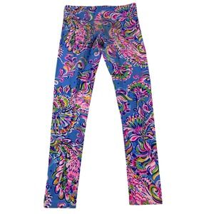 Lilly Pulitzer Girls XL 12-14 Blue Pink Paisley Floral Print Leggings Pants